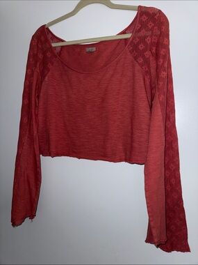 Pink Long Sleeve Crop Top- Lace Detail